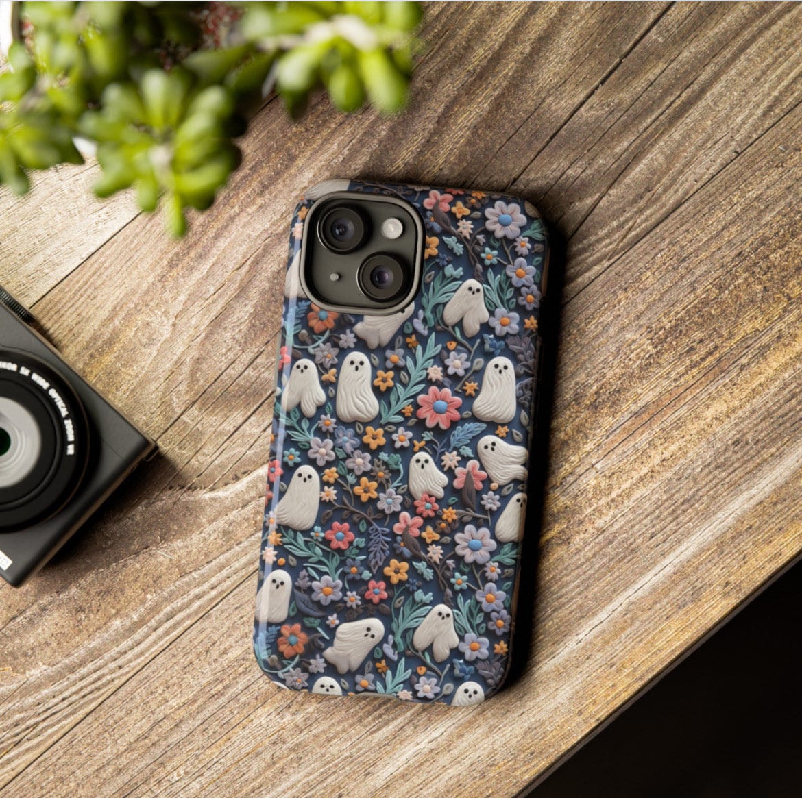 Ethereal Clay Effect Ghosts and Flowers Phone Case | Spooky Ghosts Floral Phone Case | Cute Halloween | MagSafe | iPhone | Pixel | Samsung