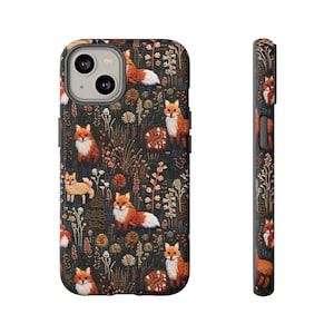 Fall Forest Foxes Faux Embroidery Phone Case | Woodsy Animal Phone Cover | Cottagecore | iPhone | Pixel | Samsung