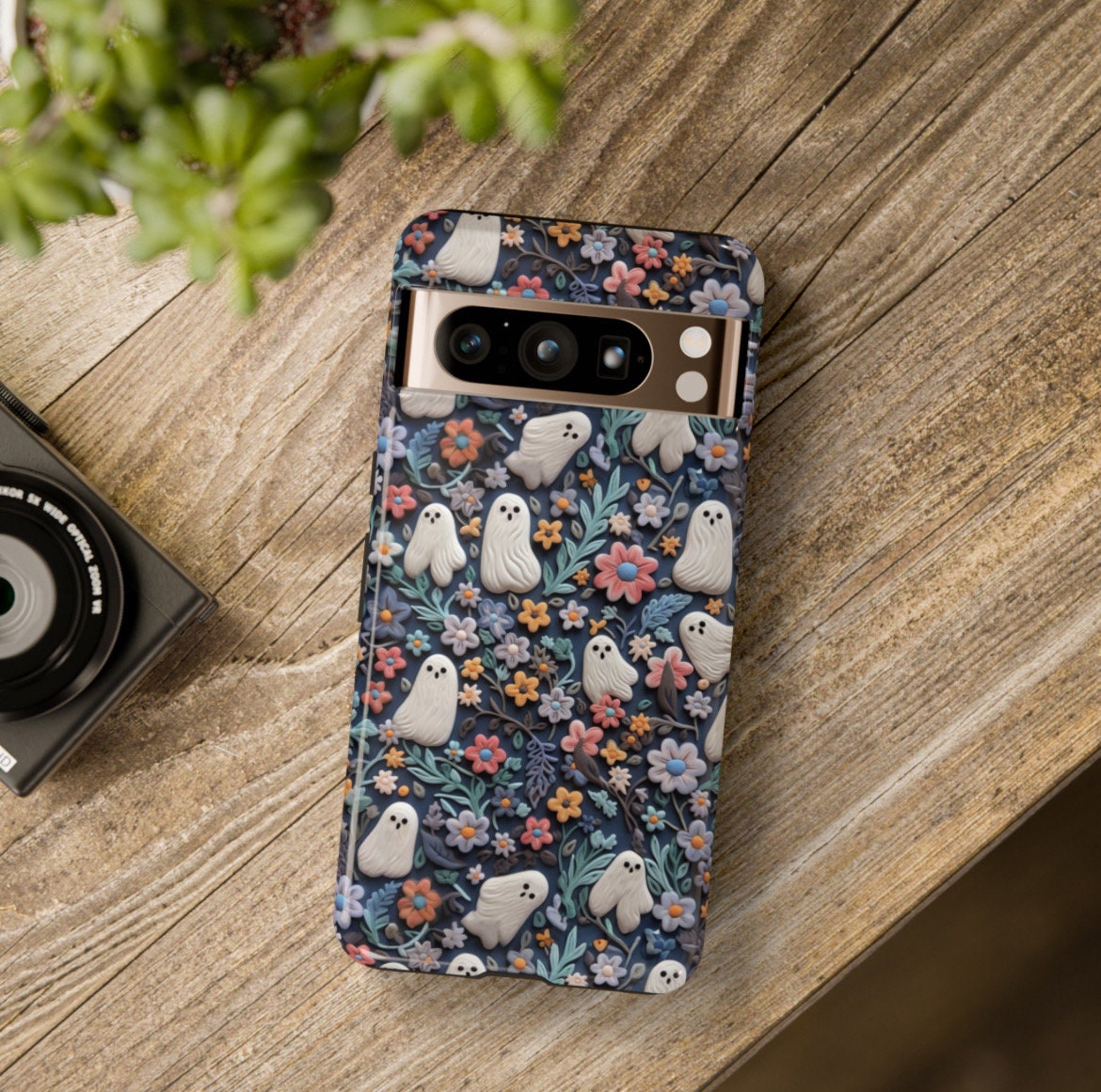 Ethereal Clay Effect Ghosts and Flowers Phone Case | Spooky Ghosts Floral Phone Case | Cute Halloween | MagSafe | iPhone | Pixel | Samsung