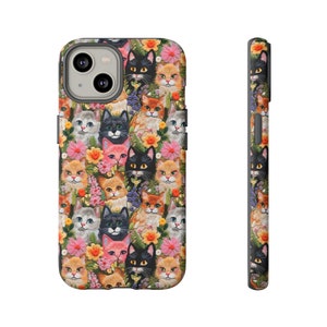 Cool Cats in Flowers Faux Embroidered Phone Case | Cute Kitten Floral Embroidery Phone Cover | iPhone | Pixel | Samsung