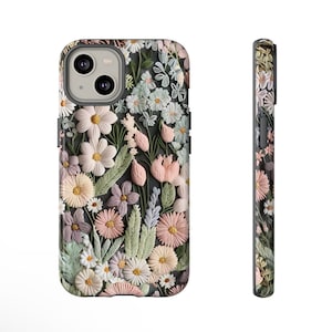 Cozy Spring Floral Embroidery Phone Case | Soft Pastel Flower Phone Case | Cottagecore | iPhone | Pixel | Samsung