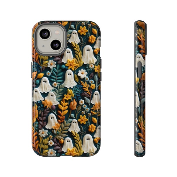 Hide and Go Spook Clay Look Ghosts in Flowers Phone Case | Cute and Spooky Ghost Floral Phone Case | iPhone | Pixel | Samsung