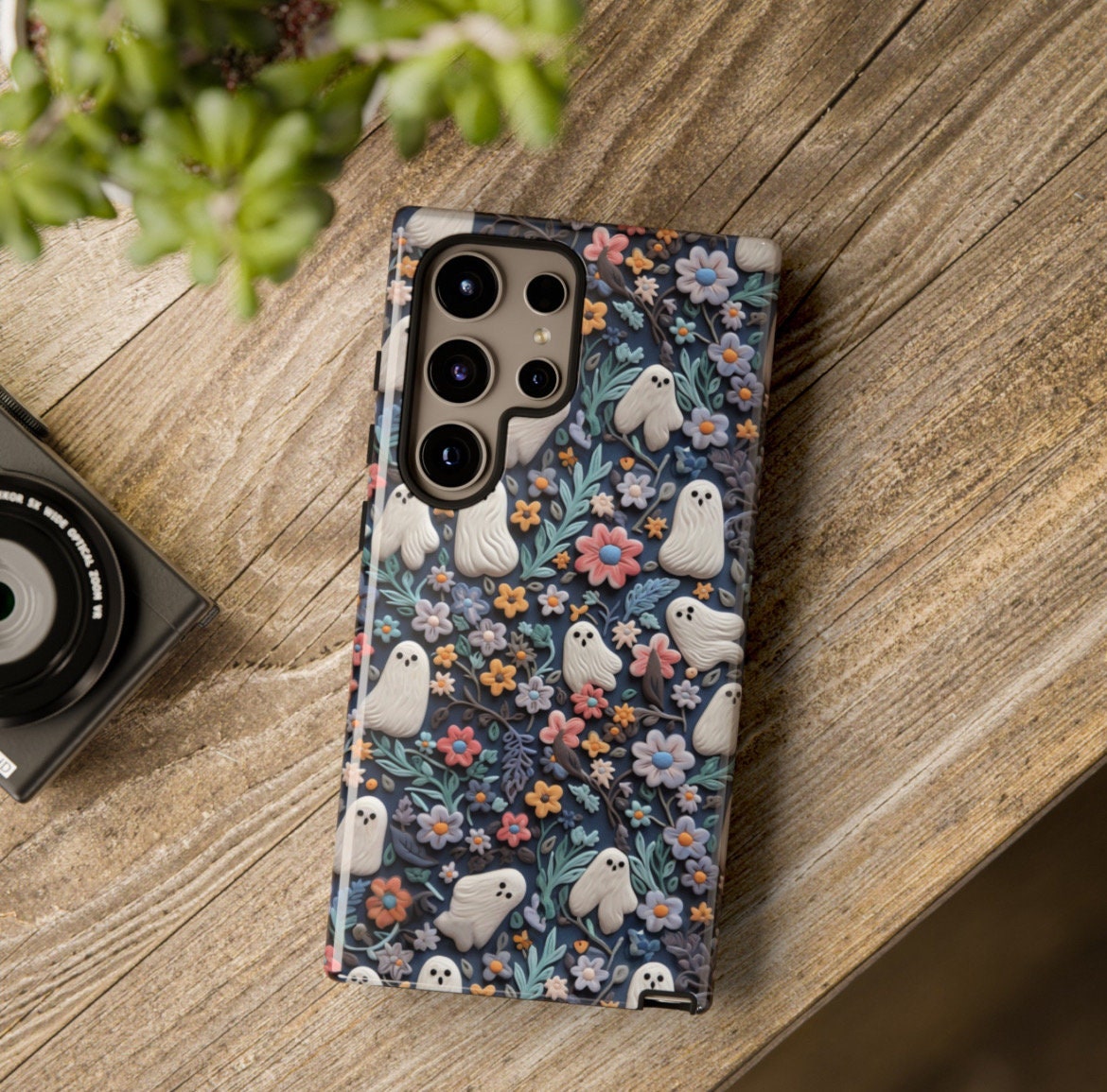 Ethereal Clay Effect Ghosts and Flowers Phone Case | Spooky Ghosts Floral Phone Case | Cute Halloween | MagSafe | iPhone | Pixel | Samsung