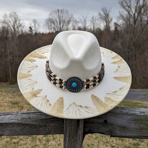 Western Bridal Hat, Burned Wide Brim Fedora, Bachelorette Bride Hat, Something Blue For Bride From Mom, Engagement Photo Prop, Nature Gifts