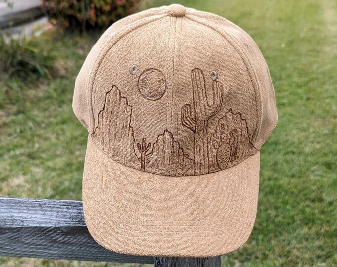 Hand Burned Baseball Cap, Catus Baseball Cap, Nature Baseball Hat