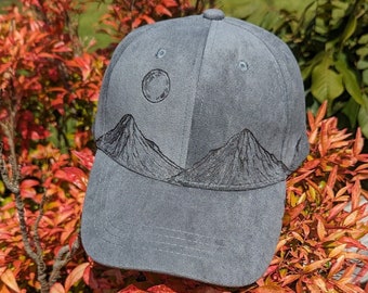 Full Moon Hat, Burnt Ball Cap, Mountain Baseball Cap, Landscape Hat, Woodburned Hat, Celestial Hat, Nature Gifts For Men, Gift For Hikers