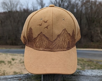 Mountain Baseball Cap, Burnt Ball Caps, Dad Cap, Tree Gift, Hiker Gift Ideas, Nature Gift For Men, Hunter Gift For Men, Bird Watcher Gift