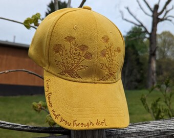 Dandelion Hat, Burned Baseball Cap, Wildflower Accessories, Inspirational Gift For Friend, Floral Gift For Mom, Get Well Gift For Women