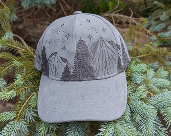 Celestial Hat, Burned Ball Cap, Witchy Baseball Cap, Night Sky Anniversary Gift, Fathers Day Gift For Husband, Star Gifts, Mountain Gifts