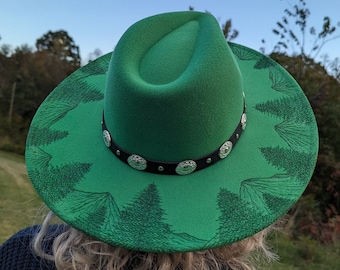 Mountain Hat, Hand Burned Wide Brim Hat, Cowgirl Gift Ideas  display picture 1