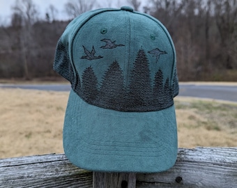 Canada Goose Hat, Burned Baseball Hat, Pine Tree Hat, Bird Cap, Nature Baseball Cap, Unique Valentines Gift, For Husband, For Hiker, For Men