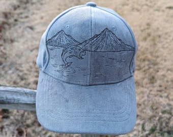 Fish Baseball Cap, Burnt Ball Cap, Fisherman Hat, Lake Ball Cap, Fisherman Gift, Biologist Gift, Fish Lover Gift, Nature Lover Gift, For Dad