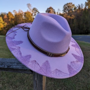 Mountain Hat Lavender Hat Wide Brim Fedora Hand Burned Hat - Etsy