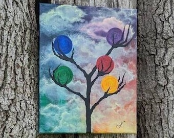 Original Art, Rainbow Tree Silhouette, Colorful Landscape, Rainbow Tree of Life, Colorful Tree Wall Art, Modern Nature Art, For Playroom