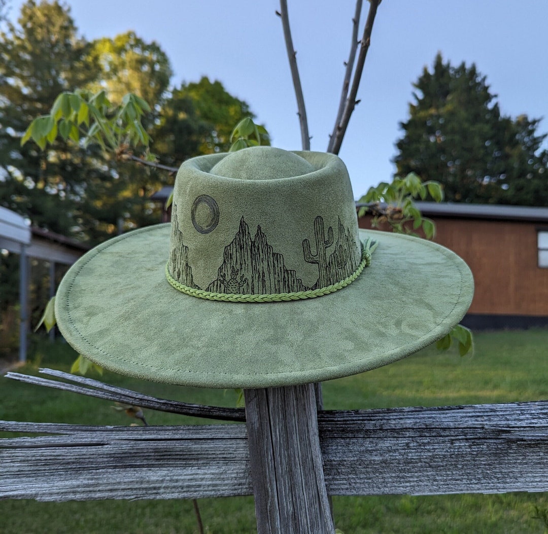 Rustic Desert Hat Desert Hat, Hand Burned Cowgirl Hat, Wide Brim Boater Hat, Western ...