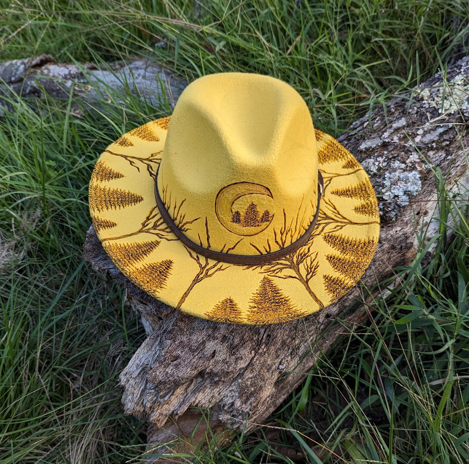 moon-fedora-wood-burned-hats-pine-tree-hat-boho-hat-small-etsy