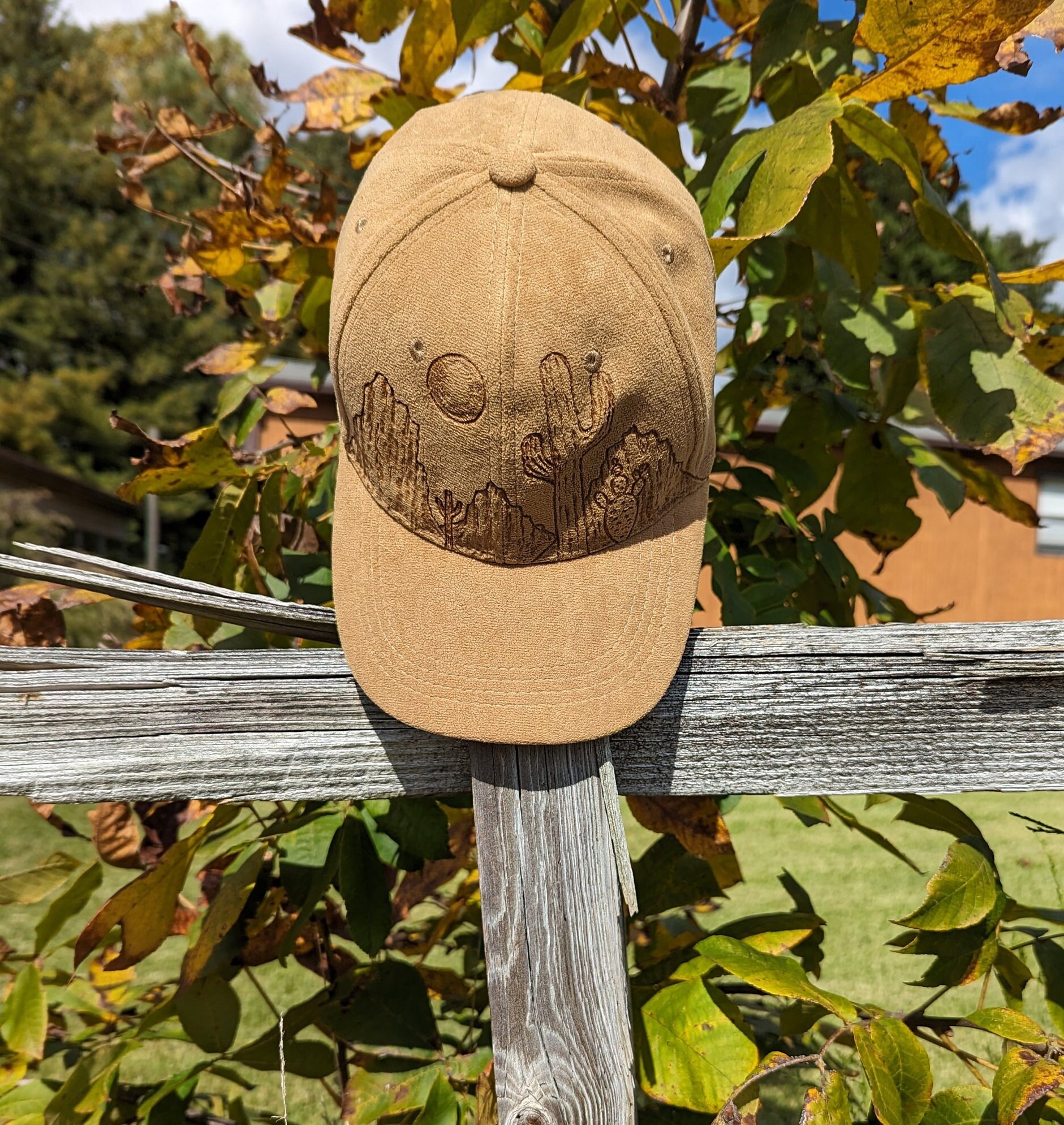 Hand Burned Baseball Cap, Catus Baseball Cap, Nature Baseball Hat
