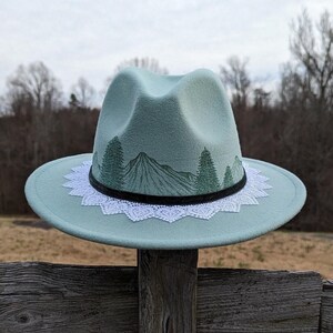 Hat With Mountains, Small Brim Fedora, Burnt Cowgirl Hat  display picture 3