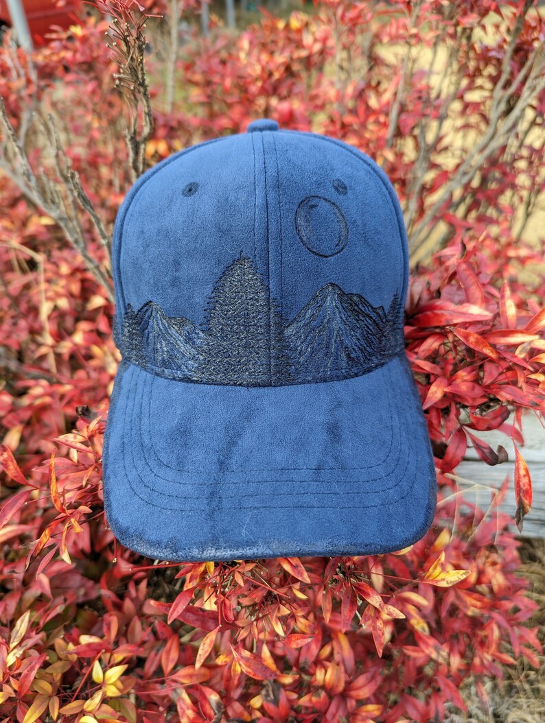 Burned Ball Cap, Mountain Cap, Pine Tree Baseball Cap, Nature Ball Cap