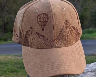 Casquette montgolfière, Casquette de baseball brûlée, Casquette de baseball nature, Cadeau unique de remise des diplômes, Cadeau pour aventurier, Pour les amateurs de voyage, Cadeau pour amoureux de la montagne