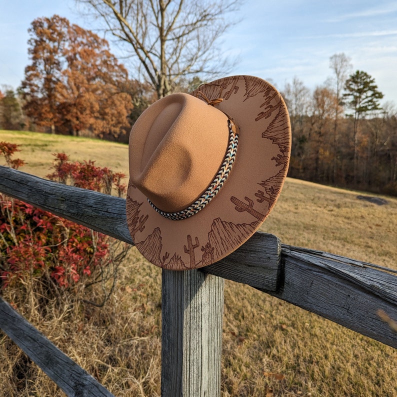 Rustic Desert Hat Burnt Desert Hat, Woodburned Hat, Cactus Hat, Landscape Hat, South ...
