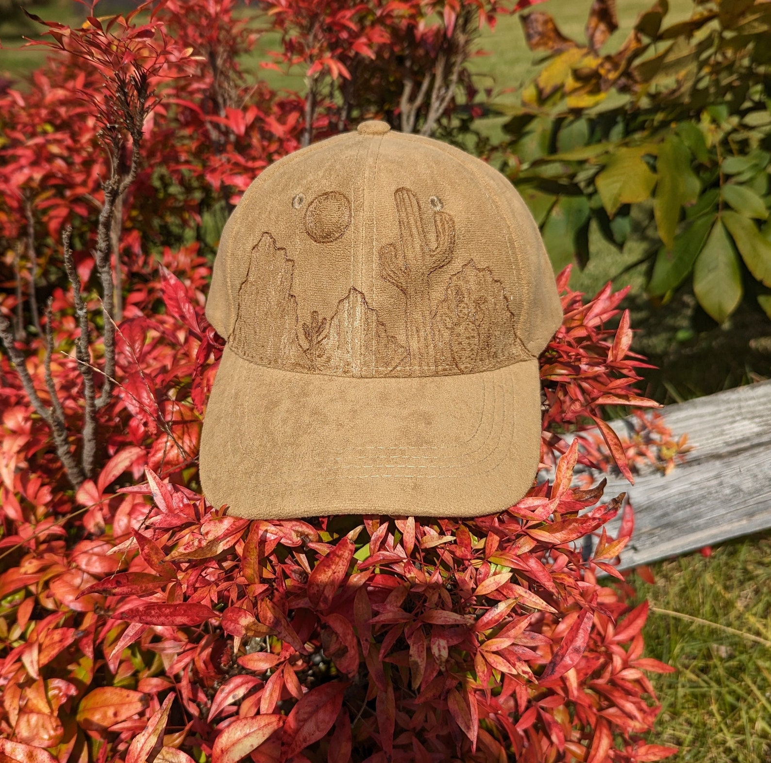 Hand Burned Baseball Cap, Catus Baseball Cap, Nature Baseball Hat