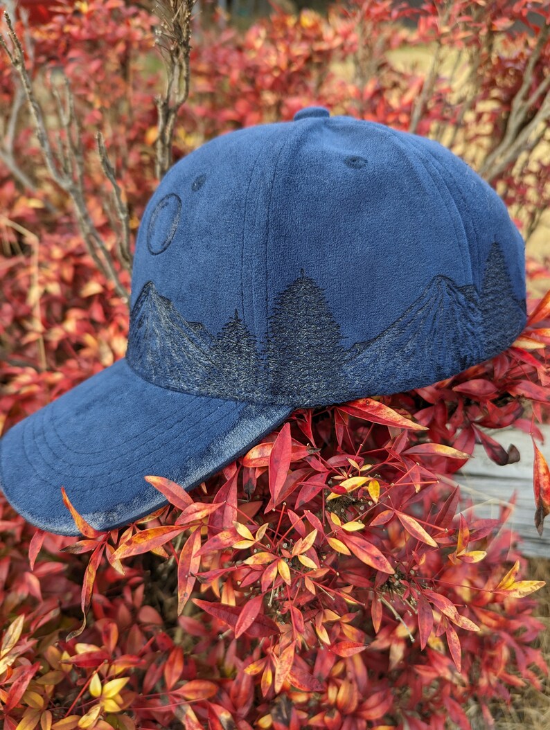 Burned Ball Cap, Mountain Cap, Pine Tree Baseball Cap, Nature Ball Cap