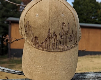 Desert Hat, Burned Baseball Hat, Cactus Baseball Hat, Western Ball Caps, Cowboy Baseball Hat, Southwestern Hat, Nature Gift, For Him,