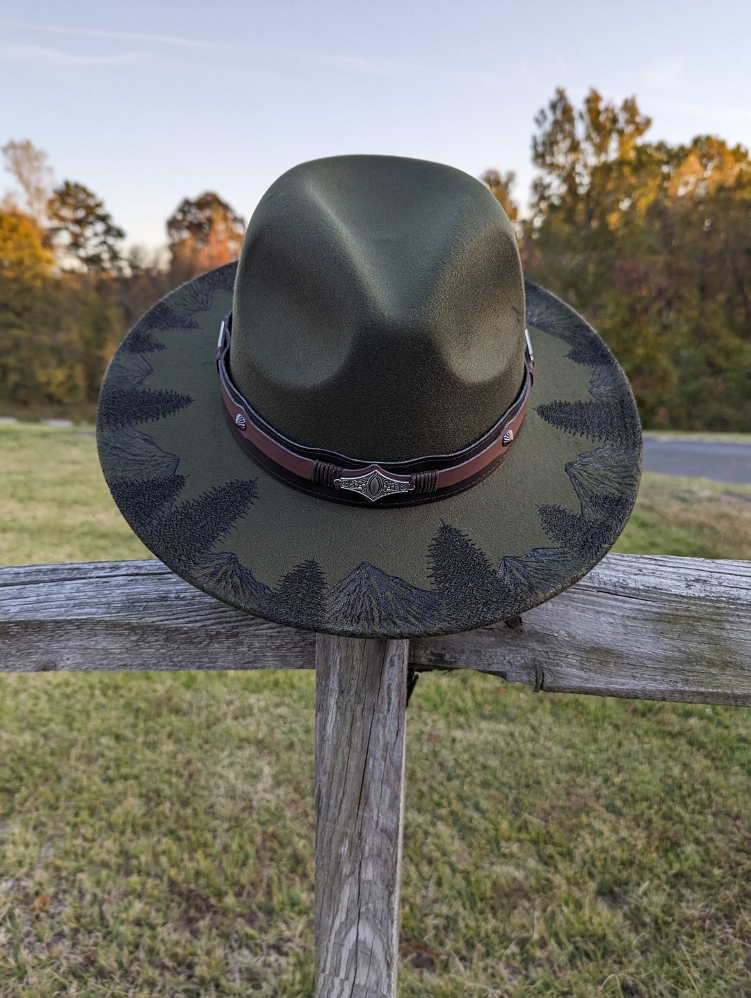 Hand Burned Western Hat, Hat for Large Head, Mountain Hat. Woodburned ...