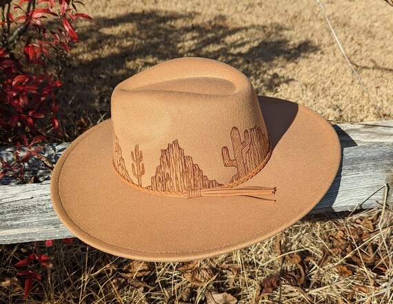 Wide Brim Brown Western Felt Hat with Desert Design Desert Rain – AB.LINO main image 4