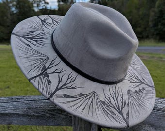 Burned Halloween Hat, Wide Brim Fedora, Gothic Cowboy Hat, Witchy Vibes Hat For Women, Dark Cottagecore Clothing, Whimsigothic Accessories