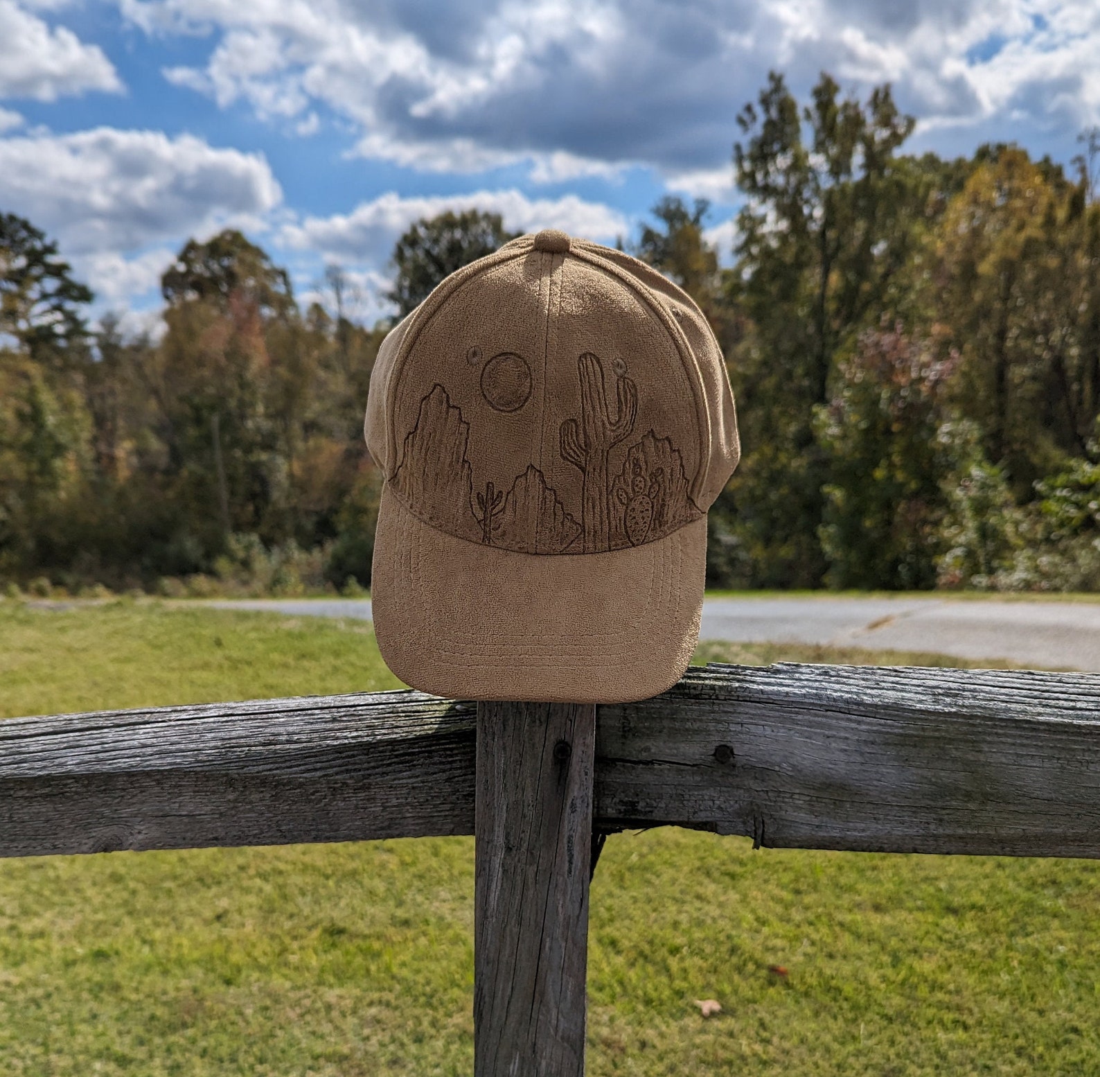 Hand Burned Baseball Cap, Catus Baseball Cap, Nature Baseball Hat