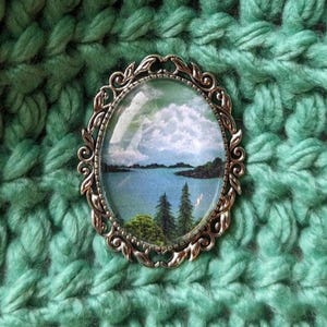 Mountain Brooch, Antique Silver Brooch, Vintage Inspired Brooch, Forest Pin, Lake Accessories, Boho, Small Gift, For Women, For Nature Lover