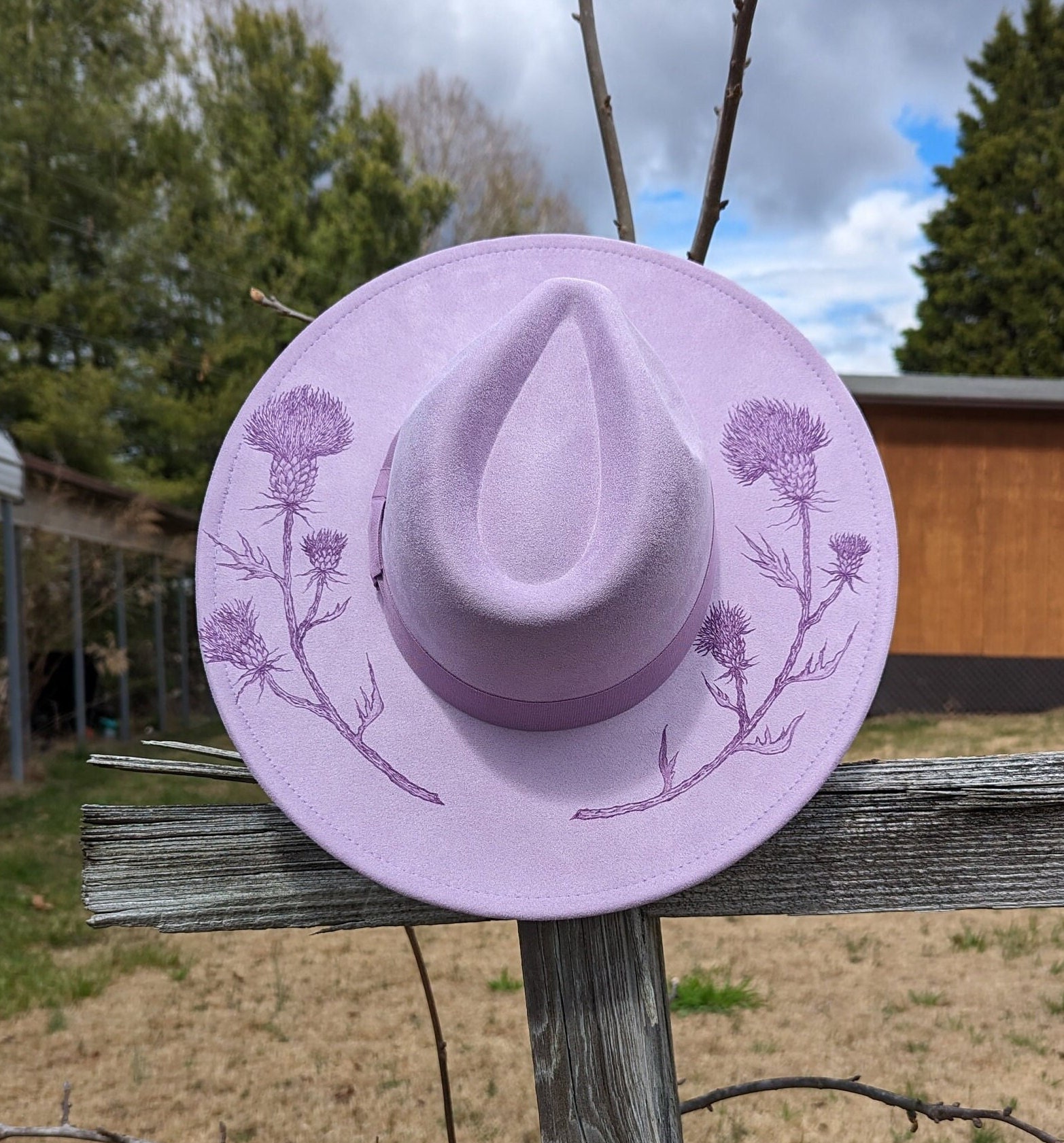 Wildflower Burned Hat, Scottish Thistle Flower, Lavender  display picture 2