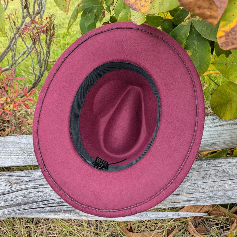 Chapeau brûlé montagne, fedora bordeaux, petit chapeau à bord, chapeau d'automne, mode nature, vêtements bohèmes occidentaux, accessoires de cow-girl, vêtements de randonnée image 16