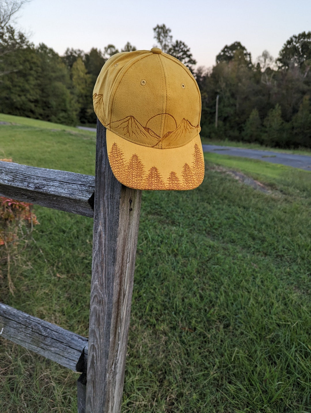 Sunset Hat Burned Ball Cap Pine Tree Hat Mountain Ball Cap Etsy