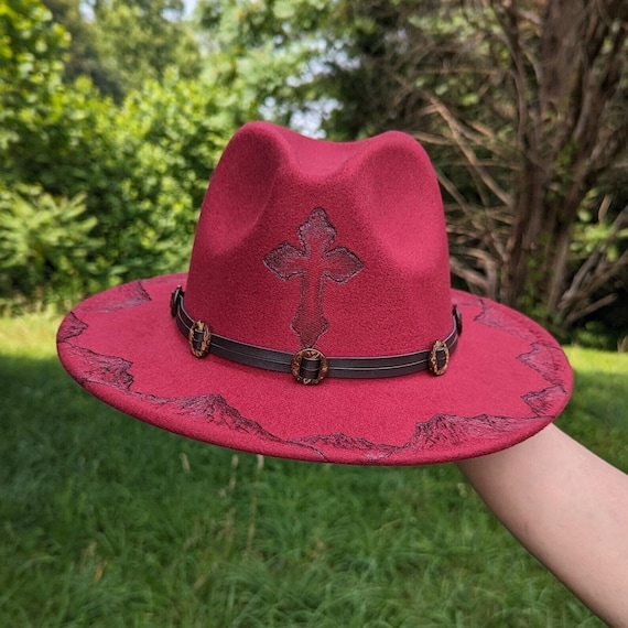 Cross Hat, Mountain Hat, Burnt Fedora Hat, Pyrography Hat  display picture 1