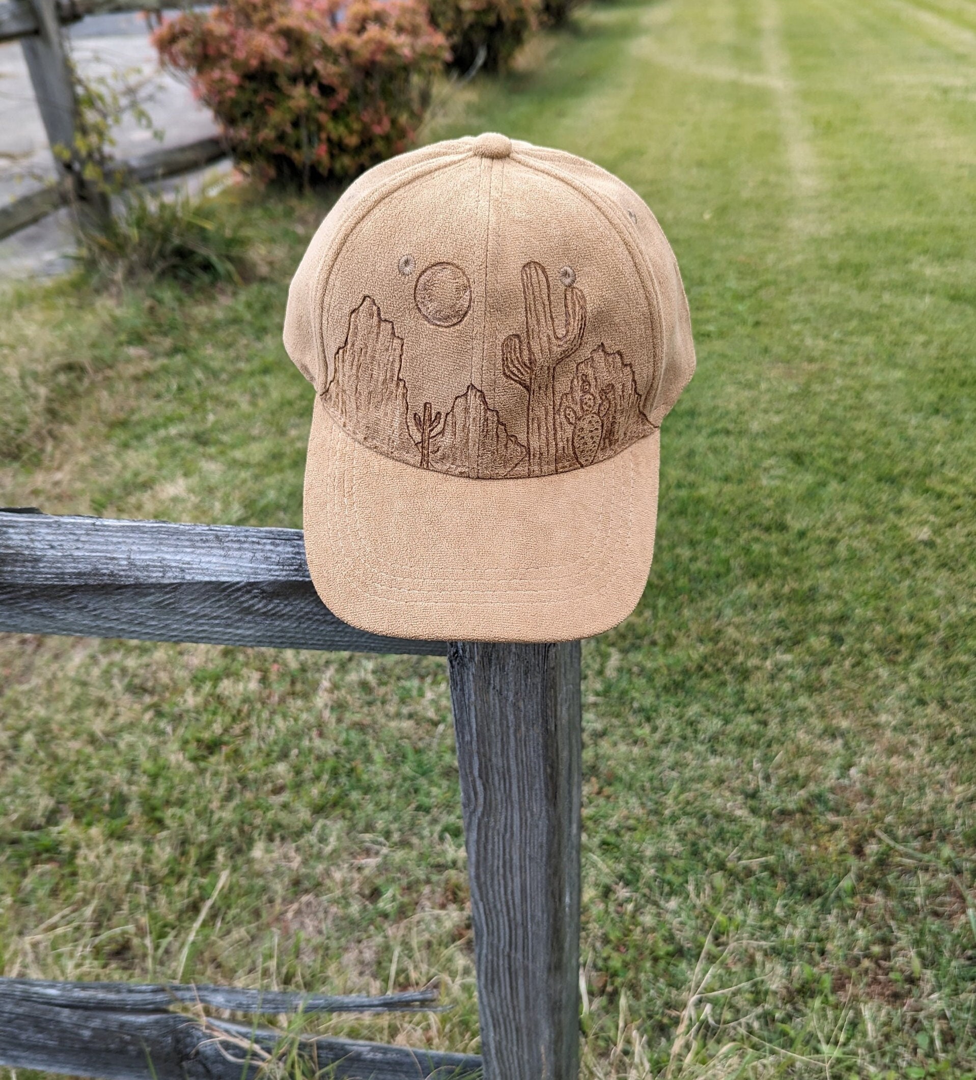 Hand Burned Baseball Cap, Catus Baseball Cap, Nature Baseball Hat