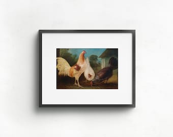 Pollos en el patio de la granja / Decoración de la granja / Arte de la pared de la granja / Arte imprimible / Decoración del hogar