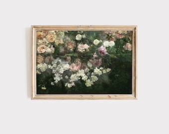 ローズガーデンの油絵 | ヴィンテージな雰囲気の花柄アートプリント