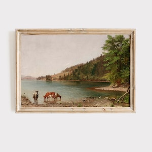 Cow Painting | Antique Animal Print | Farmhouse Decor | Vintage Rustic Art | Vintage Landscape Print | Country Landscape | Vintage Wall Art