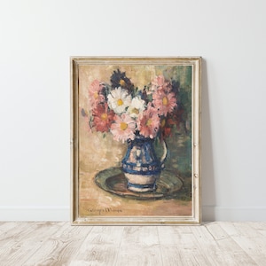 Druckbare Wandkunst | Vintage Frühlings-Druck | Blumen in Vase | Kunst zum Ausdrucken | Druckvorlage Vintage Blumen