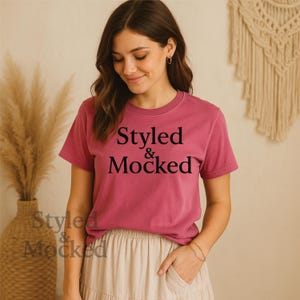 Boho Comfort Colors 1717 Crunchberry Mockup – Female Model Shirt Mockup – Styled Lifestyle Photo