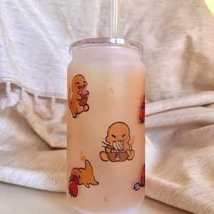 Vaso de vidrio esmerilado Kawaii de 18 oz