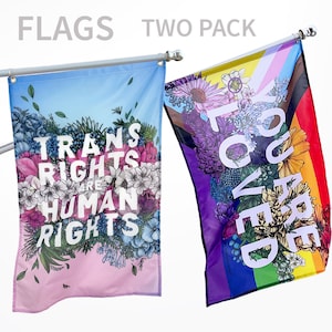 Pride Flag 2-Pack: Trans Rights Banner & You Are Loved Rainbow Flags