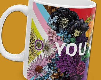 You Are Loved Rainbow Floral Mug | Pride Rainbow Ceramic Mug | LGBTQ Flag Mugs