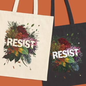 Resist Floral Cotton Canvas Tote Bag: Transpainter Design