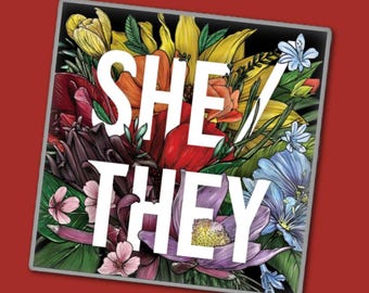 She/They Pronoun Enamel Pin: LGBTQ+ Pronoun Lanyard Tag