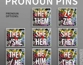 Floral LGBTQ Pride Pronoun Enamel Pin (They/Them, he/they, she/they, she/her, he/him, ze/zir)
