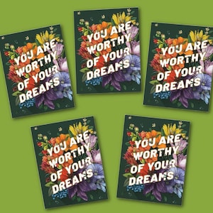 You Are Worth of Your Dreams gevouwen kaarten (5-pack) | Eigenwaarde | Affirmatiekaarten | Retraitecadeaus |